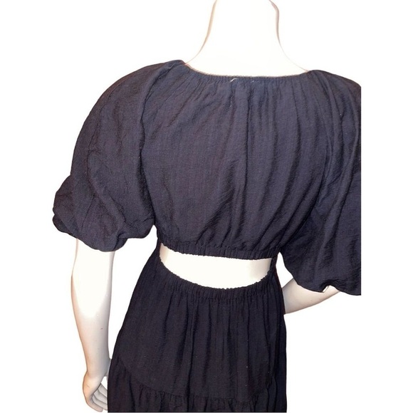 ANTHROPOLOGY MOON RIVER PUFF SLEEVE BACK CUTOUT SMOCKED WAIST MIDI DRESS SMALL - Picture 11 of 16